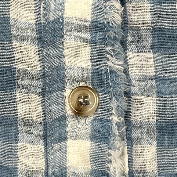 HEM & THREAD Boho Cottage Gauze 2 Pocket Buffalo/Plaid Blue/WHT Fringe Top S/M - Picture 12 of 16